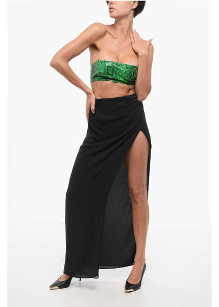 Bluze DSQUARED2 Python-Effect Leather Off-The-Shoulder Top Green Femei (BM 18704083) 4