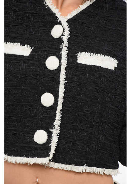 Sacouri Balmain Tweed Cropped Blazer With Contrasting Details Black & White Femei (BM 18704089) 3