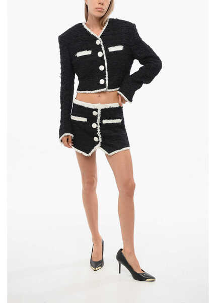 Sacouri Balmain Tweed Cropped Blazer With Contrasting Details Black & White Femei (BM 18704089) 4