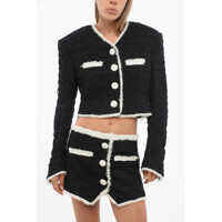 Sacouri Tweed Cropped Blazer With Contrasting Details Femei