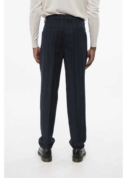Pantaloni casual Brunello Cucinelli Single-Pleated Virgin Wool Blend Pants With Pinstriped Motif Blue Barbati (BM 18704092) 2