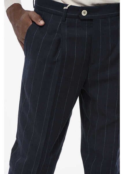 Pantaloni casual Brunello Cucinelli Single-Pleated Virgin Wool Blend Pants With Pinstriped Motif Blue Barbati (BM 18704092) 3