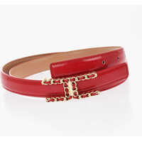 Curele Patent Faux Leather Belt With Rhinestoned Logo Femei
