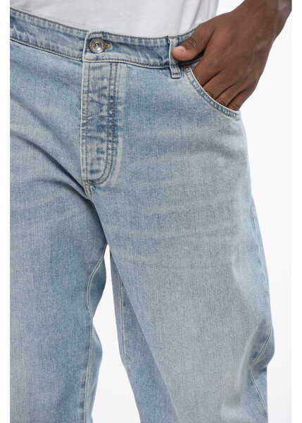 Blugi slim fit Brunello Cucinelli Light Wash Slim Fit Denims With Belt Loops 16Cm Light Blue Barbati (BM 18704107) 2