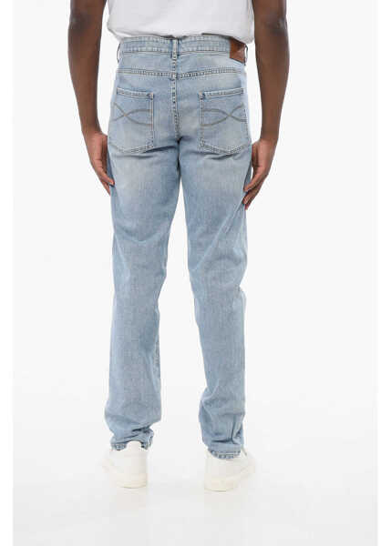 Blugi slim fit Brunello Cucinelli Light Wash Slim Fit Denims With Belt Loops 16Cm Light Blue Barbati (BM 18704107) 4