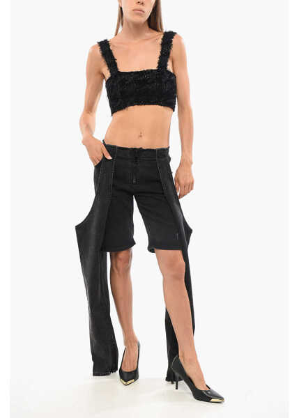 Bluze Balmain Solid Color Crop Top Embellished With Sequins Black Femei (BM 18704116) 4