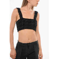 Bluze Solid Color Crop Top Embellished With Sequins Femei
