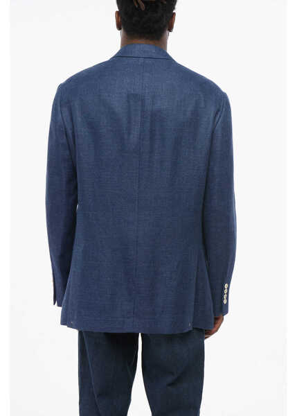 Sacouri Brunello Cucinelli Twill Linen Blend Double-Breasted Blazer Blue Barbati (BM 18704131) 2