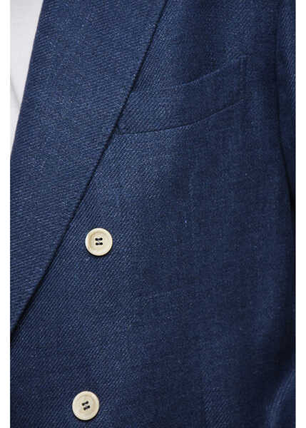 Sacouri Brunello Cucinelli Twill Linen Blend Double-Breasted Blazer Blue Barbati (BM 18704131) 3