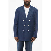 Sacouri Twill Linen Blend Double-Breasted Blazer Barbati