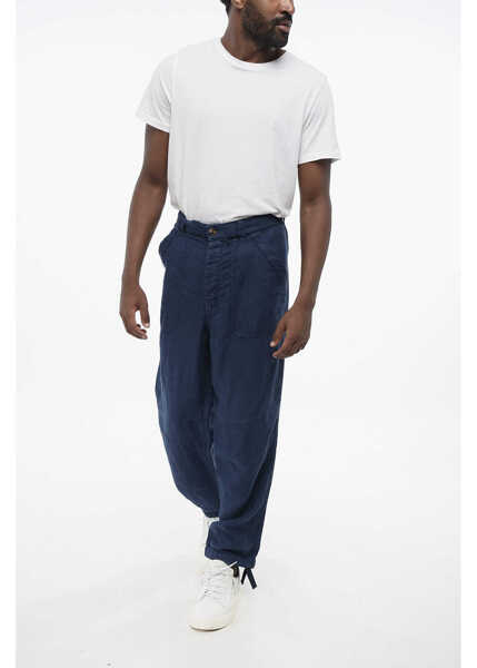 Pantaloni casual Brunello Cucinelli 4-Pocketed Linen Pants With Drawstringed Ankle Blue Barbati (BM 18704197) 3