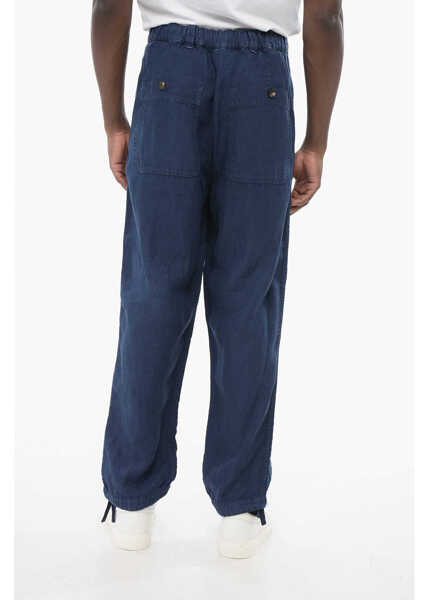 Pantaloni casual Brunello Cucinelli 4-Pocketed Linen Pants With Drawstringed Ankle Blue Barbati (BM 18704197) 4