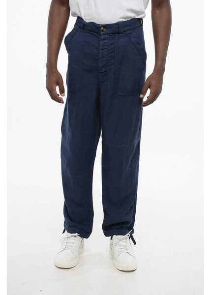 Pantaloni casual Brunello Cucinelli 4-Pocketed Linen Pants With Drawstringed Ankle Blue Barbati (BM 18704197) 1