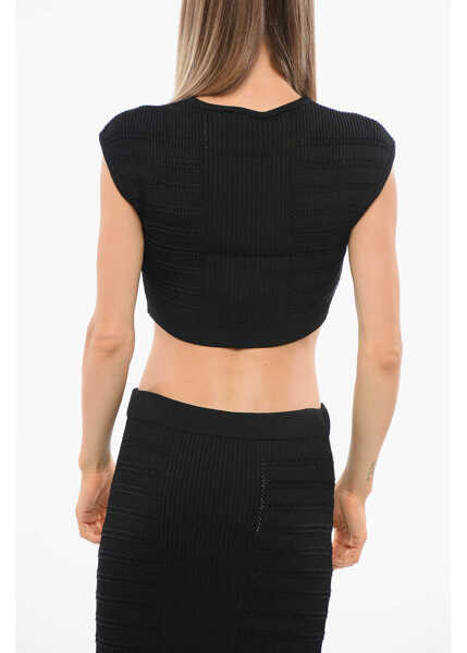 Bluze Balmain Knitted Crop Top With Decorative Buttons Black Femei (BM 18704203) 2