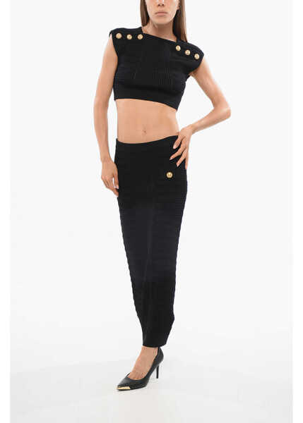 Bluze Balmain Knitted Crop Top With Decorative Buttons Black Femei (BM 18704203) 4