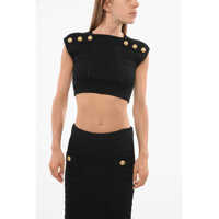 Bluze Knitted Crop Top With Decorative Buttons Femei