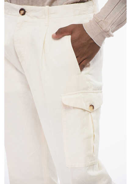 Pantaloni casual Brunello Cucinelli Linen Blend Cargo Pants With Zipped Ankles White Barbati (BM 18704209) 3