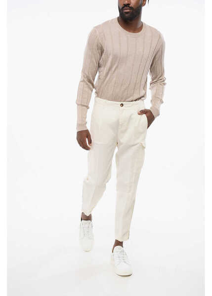 Pantaloni casual Brunello Cucinelli Linen Blend Cargo Pants With Zipped Ankles White Barbati (BM 18704209) 4