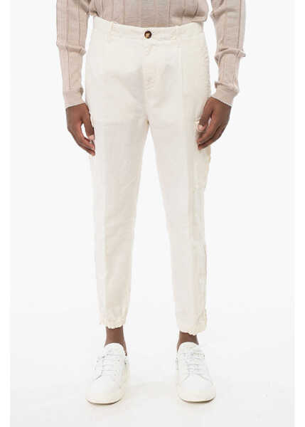 Pantaloni casual Brunello Cucinelli Linen Blend Cargo Pants With Zipped Ankles White Barbati (BM 18704209) 1