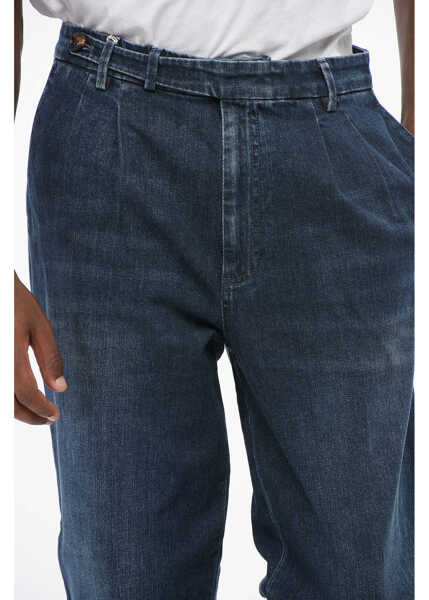 Blugi drepti Brunello Cucinelli Double-Pleated Dark Washed Regular Fit Denims 17Cm Blue Barbati (BM 18704212) 2
