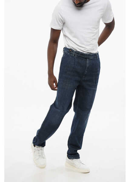 Blugi drepti Brunello Cucinelli Double-Pleated Dark Washed Regular Fit Denims 17Cm Blue Barbati (BM 18704212) 3