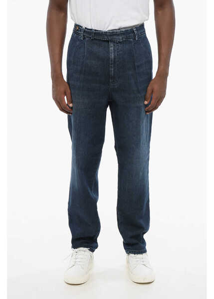 Blugi drepti Brunello Cucinelli Double-Pleated Dark Washed Regular Fit Denims 17Cm Blue Barbati (BM 18704212) 1
