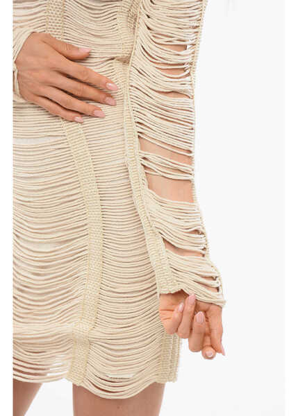 Rochii scurte Balmain Long Sleeved Mesh Dress Beige Femei (BM 18704218) 3