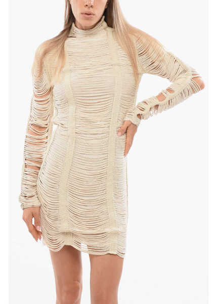 Rochii scurte Balmain Long Sleeved Mesh Dress Beige Femei (BM 18704218) 4