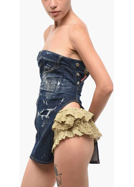 Rochii elegante DSQUARED2 Dark-Washed Denim Mini Dress Blue Femei (BM 18704224) 3