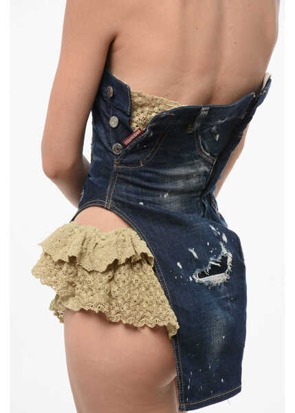 Rochii elegante DSQUARED2 Dark-Washed Denim Mini Dress Blue Femei (BM 18704224) 4