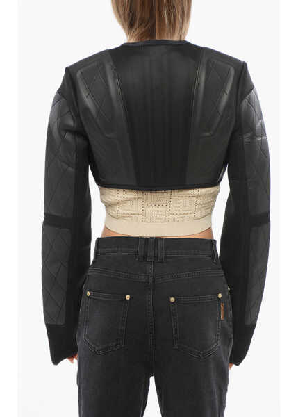 Jachete Balmain Technical Fabric Cropped Jacket With Golden Zip Black Femei (BM 18704227) 2