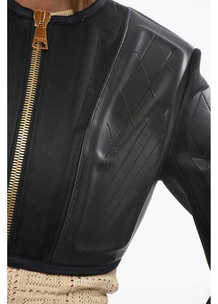 Jachete Balmain Technical Fabric Cropped Jacket With Golden Zip Black Femei (BM 18704227) 3
