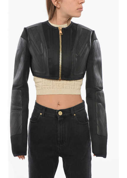 Jachete Balmain Technical Fabric Cropped Jacket With Golden Zip Black Femei (BM 18704227) 1