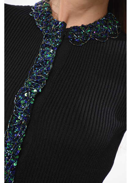 Cardigane Balmain Ribbed Cropped Cardigan Embellished With Sequins And Beads Black Femei (BM 18704230) 3