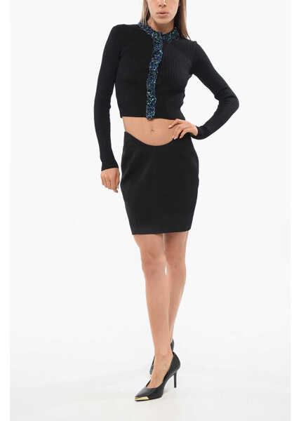 Cardigane Balmain Ribbed Cropped Cardigan Embellished With Sequins And Beads Black Femei (BM 18704230) 4