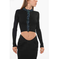 Cardigane Ribbed Cropped Cardigan Embellished With Sequins And Beads Femei