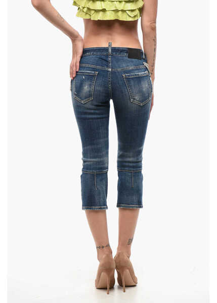 Blugi drepti DSQUARED2 Distressed Skinny Denims With Star Detail Blue Femei (BM 18704233) 2