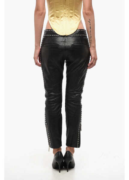 Pantaloni casual DSQUARED2 Leather Studded Pants Black Femei (BM 18704239) 2