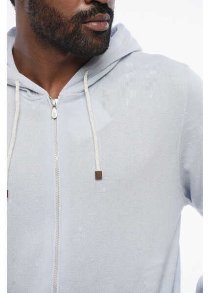 Pulovere Brunello Cucinelli Pure Cashmere Hooded Sweater With Full Zip Light Blue Barbati (BM 18704248) 3
