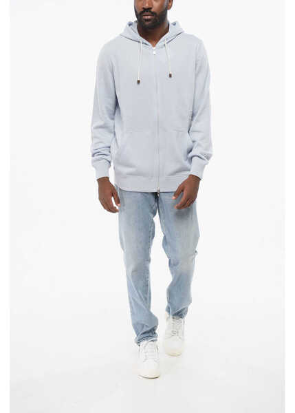 Pulovere Brunello Cucinelli Pure Cashmere Hooded Sweater With Full Zip Light Blue Barbati (BM 18704248) 4