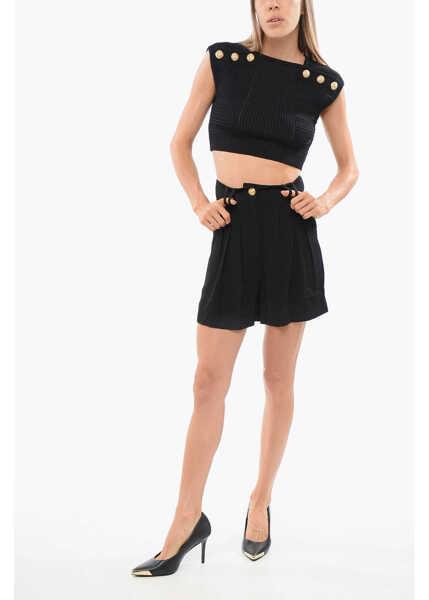 Pantaloni scurti Balmain High-Waisted Solid Color Shorts With Golden Button Black Femei (BM 18704251) 4