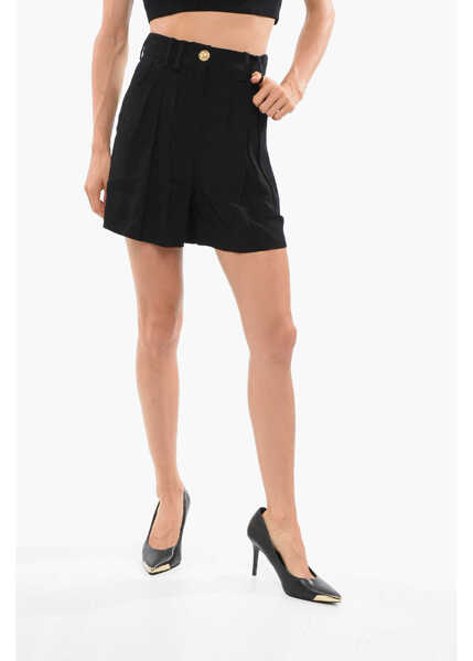 Pantaloni scurti Balmain High-Waisted Solid Color Shorts With Golden Button Black Femei (BM 18704251) 1