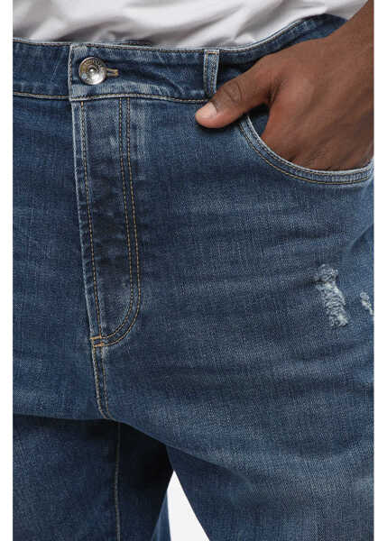 Blugi slim fit Brunello Cucinelli Distressed Detailed Slim Fit Denims 16Cm Blue Barbati (BM 18704254) 2