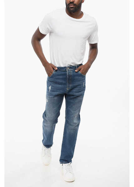 Blugi slim fit Brunello Cucinelli Distressed Detailed Slim Fit Denims 16Cm Blue Barbati (BM 18704254) 3