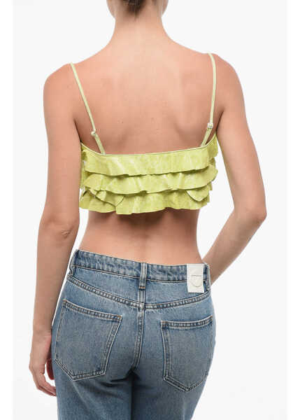 Bluze DSQUARED2 Python Effect Leather Ruffled Top Yellow Femei (BM 18704278) 2