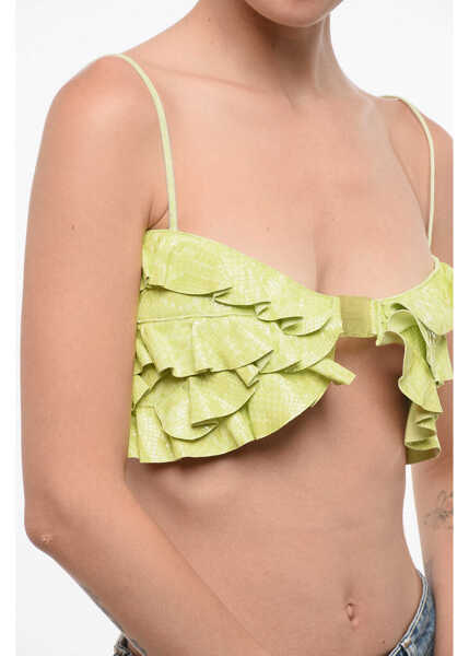 Bluze DSQUARED2 Python Effect Leather Ruffled Top Yellow Femei (BM 18704278) 3