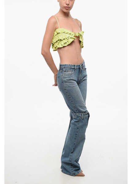 Bluze DSQUARED2 Python Effect Leather Ruffled Top Yellow Femei (BM 18704278) 4