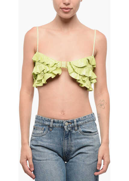 Bluze DSQUARED2 Python Effect Leather Ruffled Top Yellow Femei (BM 18704278) 1