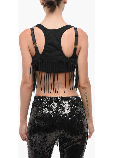 Bluze DSQUARED2 Fringes Cotton Cropped Top Black Femei (BM 18704290) 2