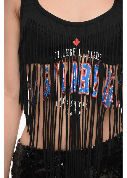 Bluze DSQUARED2 Fringes Cotton Cropped Top Black Femei (BM 18704290) 3